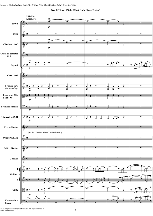 "Zum Ziele führt dich diese Bahn" (finale), No. 8 from  "Die Zauberflöte", Act 1 (K620) - Full Score