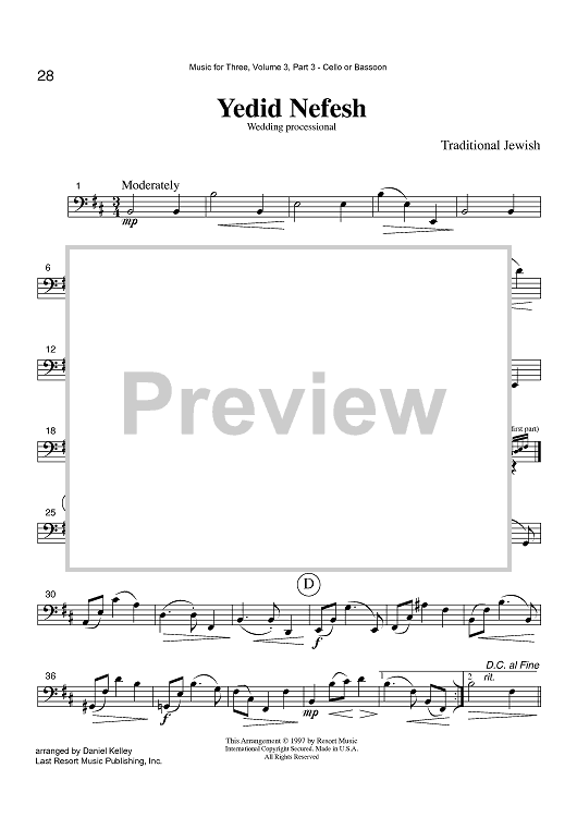 Yedid Nefesh - Wedding processional - Part 3 Cello or Bassoon