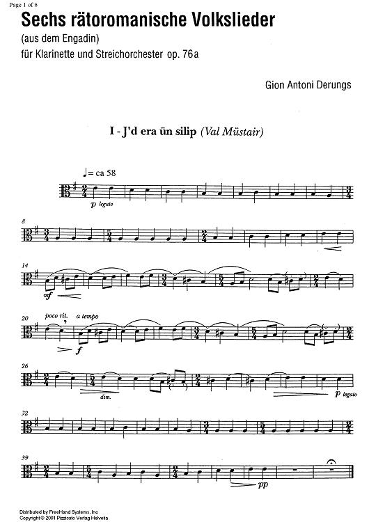 6 rätoromancische Volkslieder Op.76a - Viola