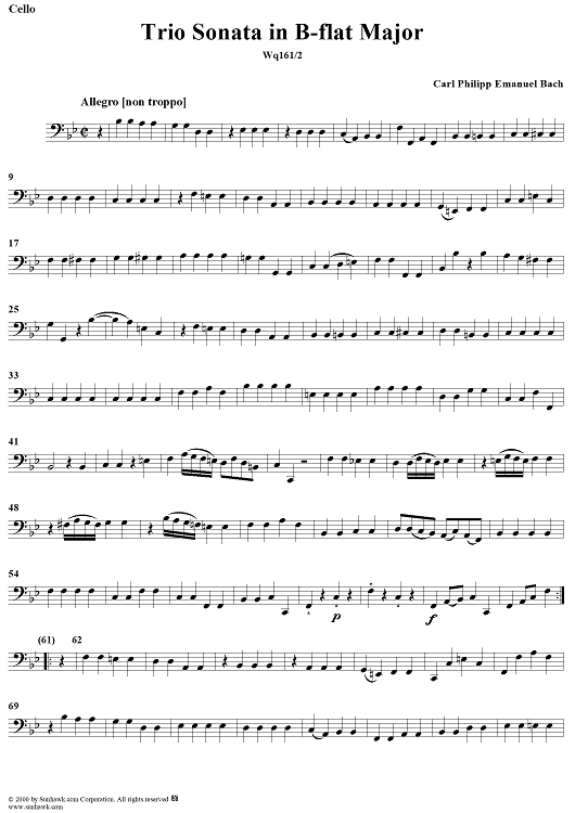 Trio Sonata in B-Flat Major, Wq161/1 - Cello