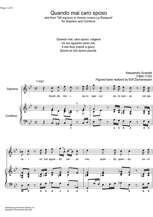 Quando mai caro sposo - Score