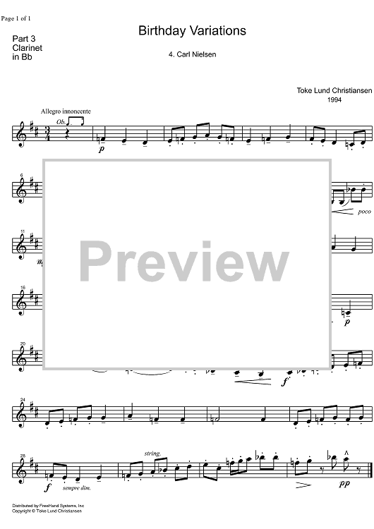 Birthday Variations Carl Nielsen - Clarinet