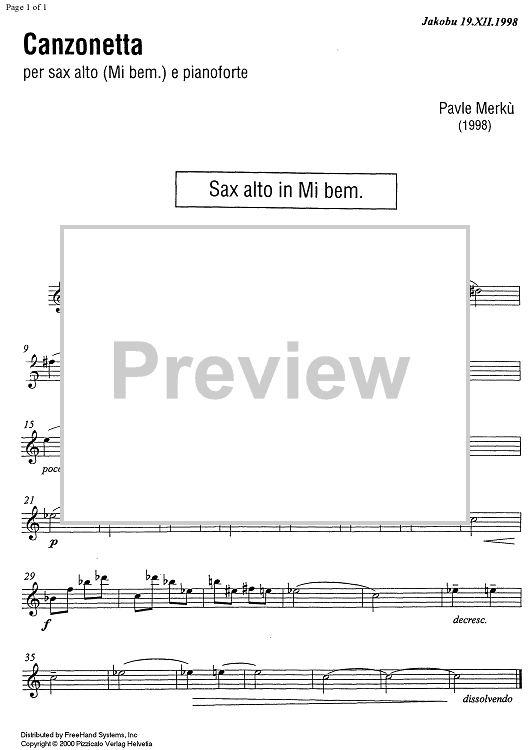 Canzonetta - E-flat Alto Saxophone