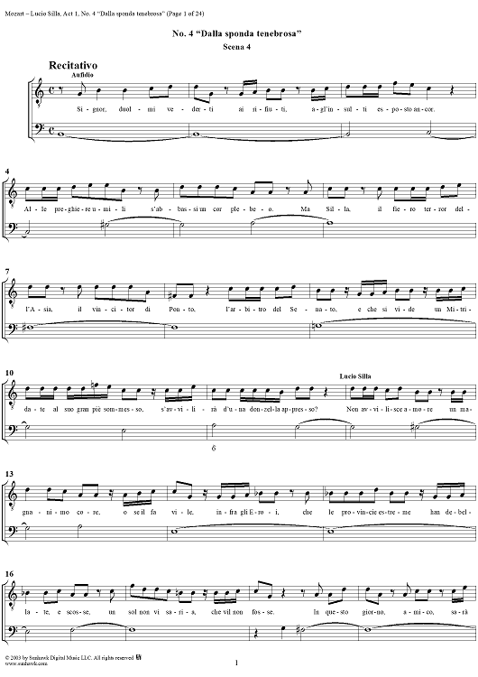 Recitative and Aria: Dalla sponda tenebrosa, No. 4 from "Lucio Silla", Act 1 - Full Score