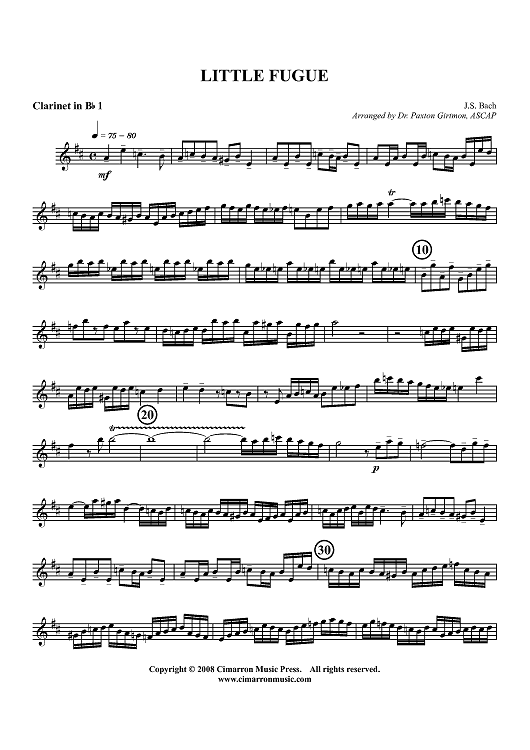 Little Fugue - Clarinet 1 in B-flat