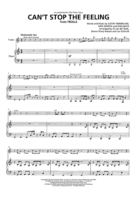 Can't Stop The Feeling - from Trolls