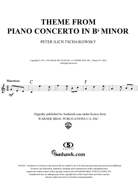 Concerto No. 1 for Piano and Orchestra  (Theme from Movement I)