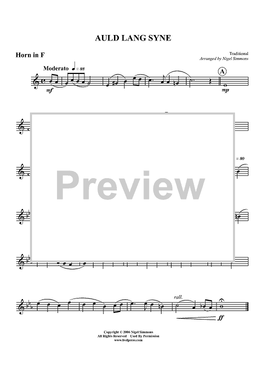 Auld Lang Syne - Horn in F