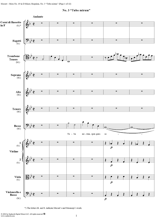 Tuba mirum, No. 3 from Mass No. 19 (Requiem) in D Minor, K626 - Full Score