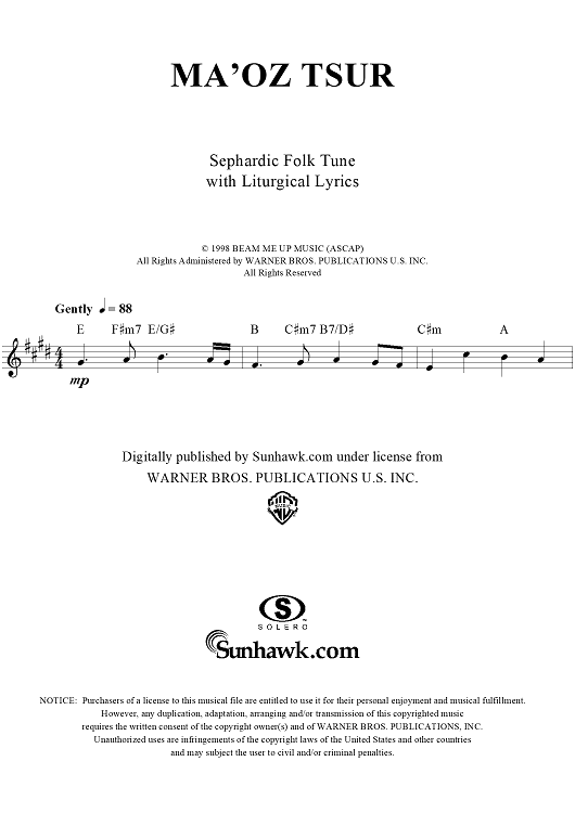 Ma'oz Tsur - B-flat Instrument