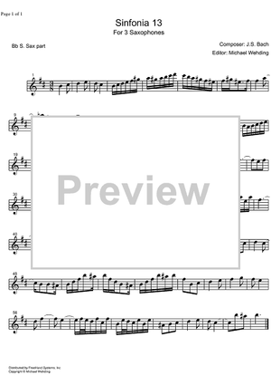 Three Part Sinfonia No.13 BWV 799 a minor - B-flat Soprano Saxophone
