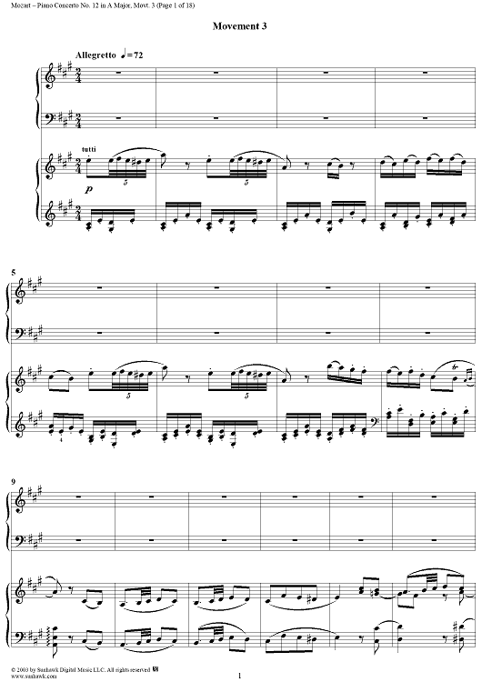 Piano Concerto No. 12 in A Major, K385p (K414), Movement 3