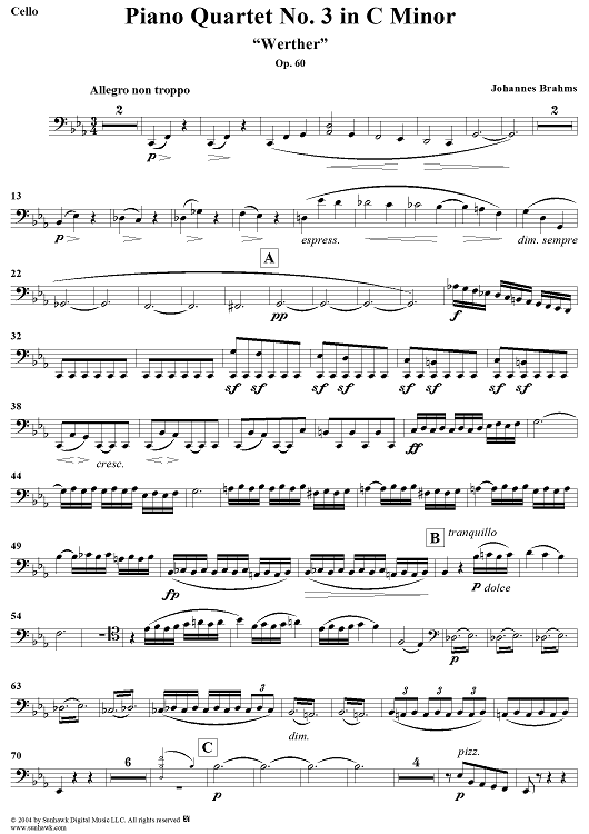 Piano Quartet No. 3 in C Minor - Cello