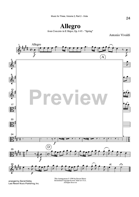 Allegro - from Concerto in E Major, Op. 8 #1 - "Spring" - Part 2 Viola
