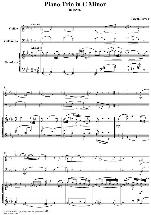 Piano Trio in C Minor, HobXV/13 - Piano Score