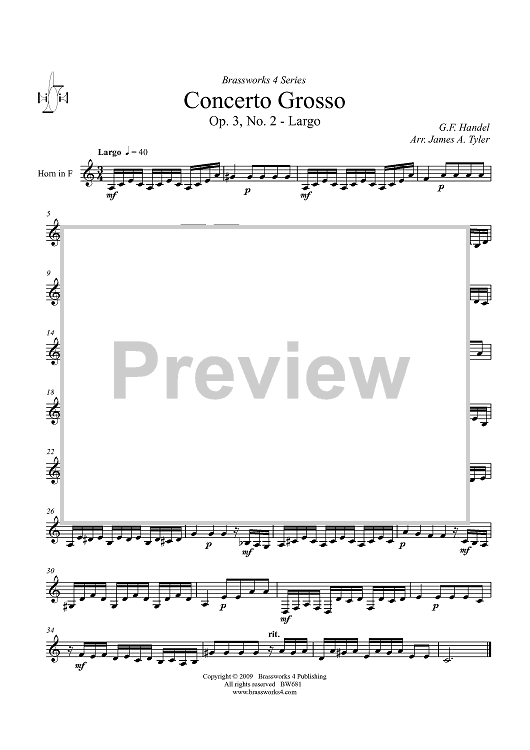 Concerto Grosso, Op. 3, No. 2 - Largo - Horn in F