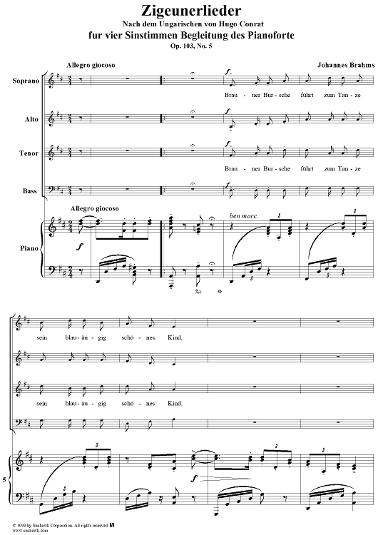 Brauner Bursche führt zum Tanze - From "Zigeunerlieder" Op. 103, No. 5