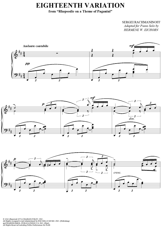 Eighteenth Variation from "Rhapsody on a Theme of Paganini"
