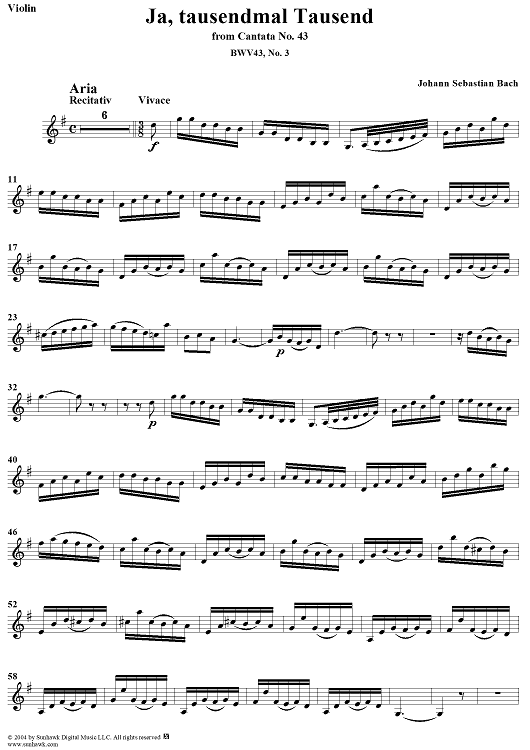 "Ja, tausendmal Tausend", Aria, No. 3 from Cantata No. 43: "Gott fähret auf mit Jauchzen" - Violin