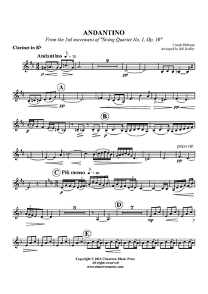 Andantino - From the 3rd movement of "String Quartet No. 1, Op. 10" - Clarinet in Bb