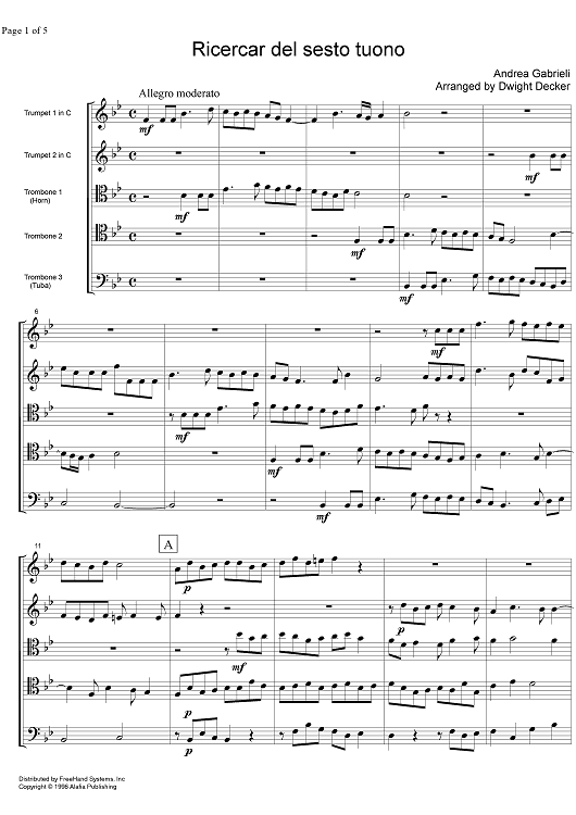 Ricercar del sesto tuono - Score