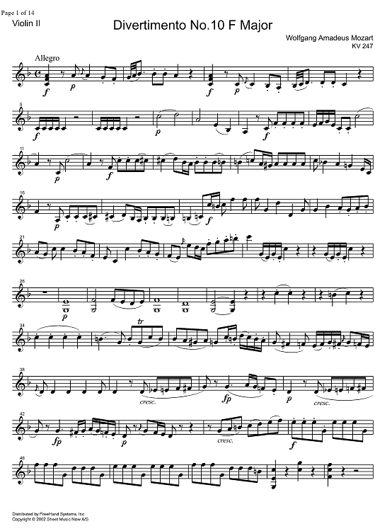 Divertimento No.10 F Major KV247 - Violin 2