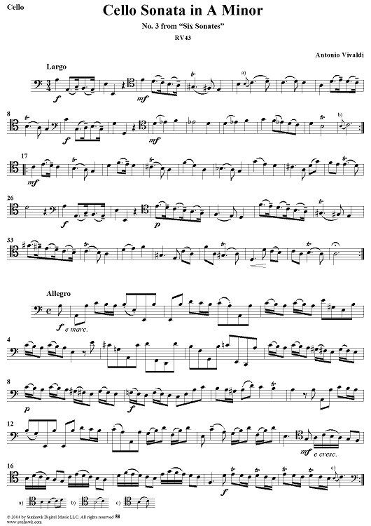 Cello Sonata No. 3 in A Minor, RV43 - Cello
