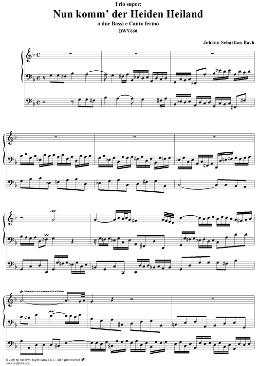 Nun komm' der Heiden Heiland, trio, No. 10 from "18 Leipzig Chorale Preludes", BWV660