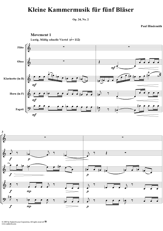 Kleine Kammermusik für fünf Bläser - Score