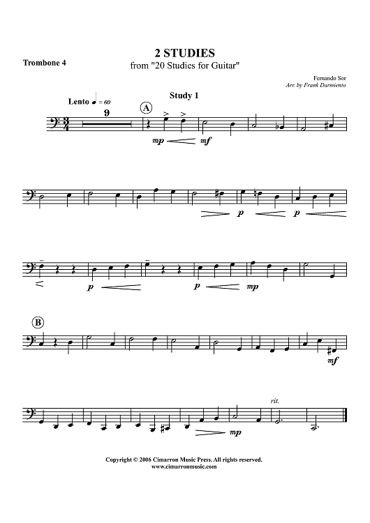 Two Studies from "20 Studies for Guitar" - Trombone 4