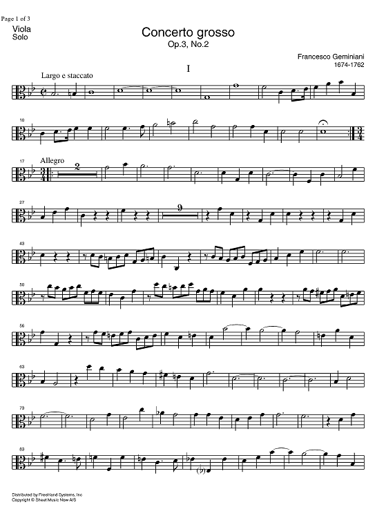 Concerto Grosso Op. 3 No. 2 - Solo Viola