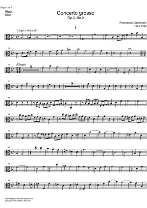 Concerto Grosso Op. 3 No. 2 - Solo Viola