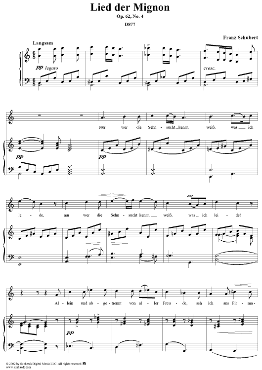 Lied der Mignon IV, Op.62, No.4, D877