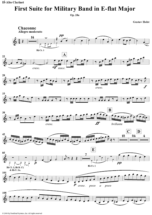 First Suite in E-flat, Op. 28a - E-flat Alto Clarinet