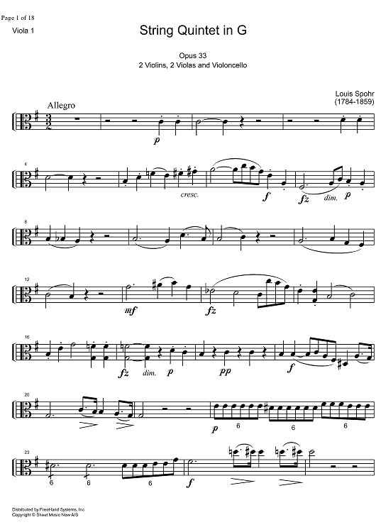 String Quintet G Major Op.33 - Viola 1