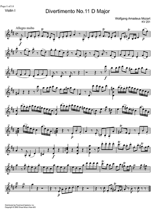 Divertimento No.11 D Major KV251 - Violin 1