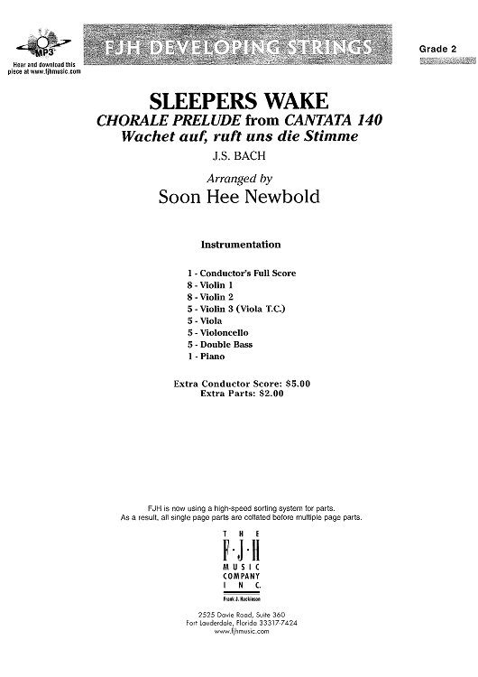 Sleepers Wake - Choral Prelude from Cantata 140 - Score Cover