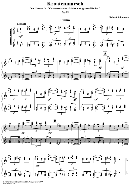 Kroatenmarsch, No. 5 from "12 Klavierstücke für kleine und grosse Kinder" (Op. 85)