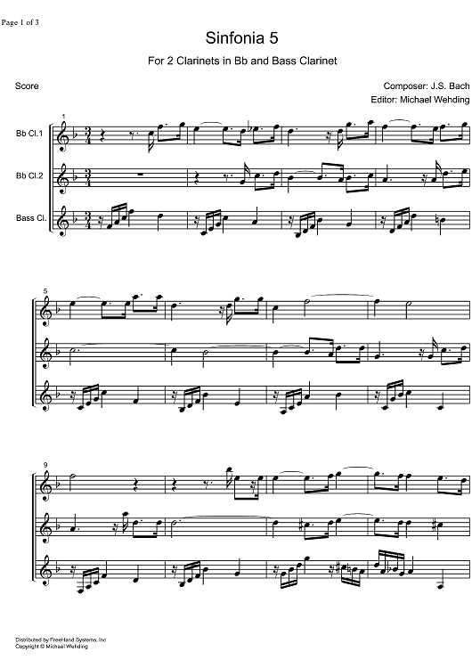 Three Part Sinfonia No. 5 BWV 791 Eb Major - Score