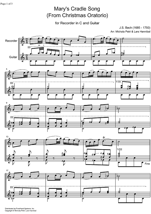 Mary's Cradle Song from the Christmas Oratorio BWV 248 - Score