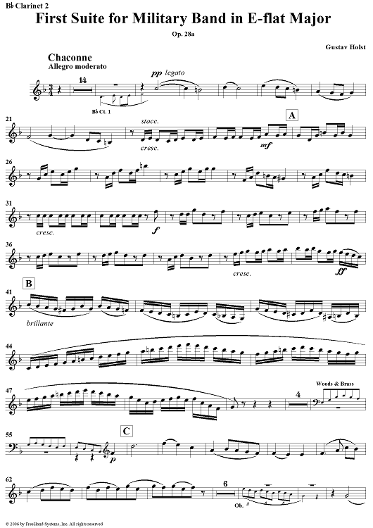 First Suite in E-flat, Op. 28a - Clarinet 2