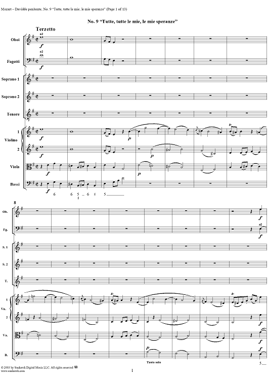 "Tutte, tutte le mie, le mie speranze", No. 9 from "Davidde Penitente", K469 - Full Score