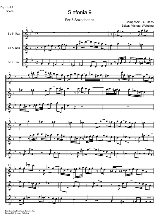Three Part Sinfonia No. 9 BWV 795 f minor - Score