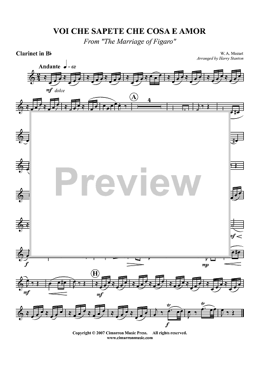 Voi che sapete che cosa e amor - Clarinet in B-flat