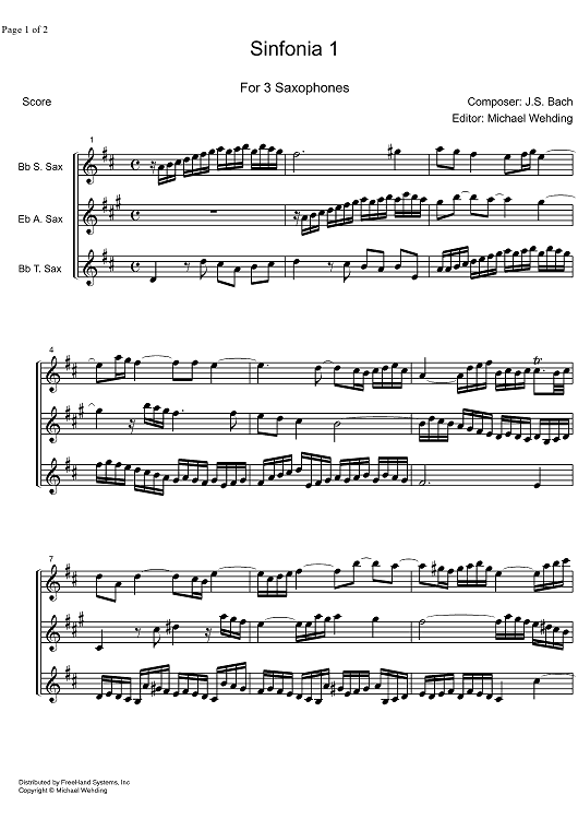 Three Part Sinfonia No. 1 BWV 787 C Major - Score