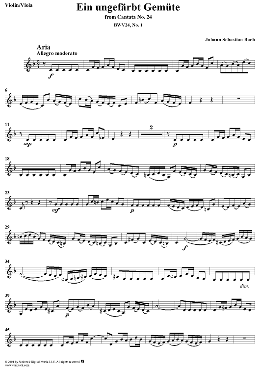 "Ein ungefärbt Gemüte", Aria, No. 1 from Cantata No. 24: "Ein ungefärbt Gemüte" - Violin