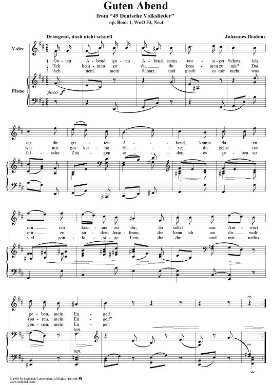 Guten Abend, guten Abend, mein tausiger Schatz - No. 4 from "49 Deutsche Volkslieder", Book 1, WoO 33