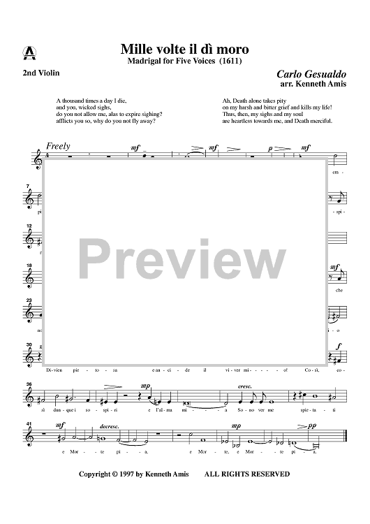 Mille volte il di moro - Violin 2