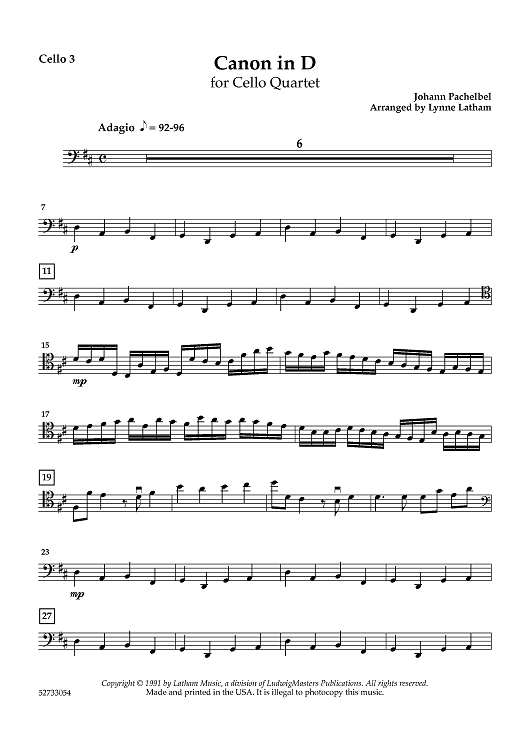 Canon in D for Cello Quartet - Cello 3