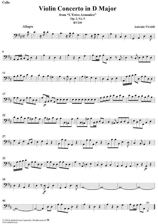 Violin Concerto in D Major    - from "L'Estro Armonico" - Op. 3/9  (RV230) - Cello